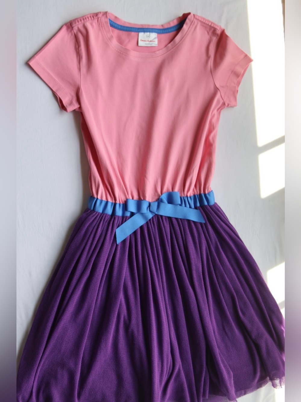 Hanna Andersson Pink Top Purple Tulle Dress with Blue Bow